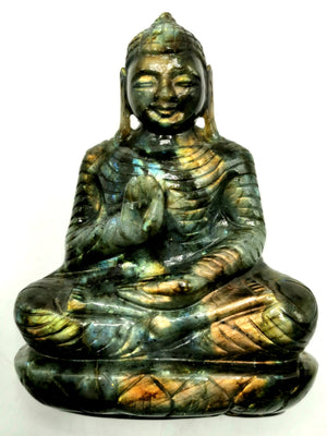 Labradorite Buddha - handmade carving of serene and meditating Lord Buddha - crystal/reiki/healing - 6 inches and 970 gms (2.13 lb)