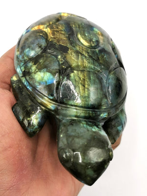 Hand carved tortoise carving in natural labradorite stone - reiki/chakra/healing/crystal - 5 inch and 440 gm (0.97 lb) animal carving