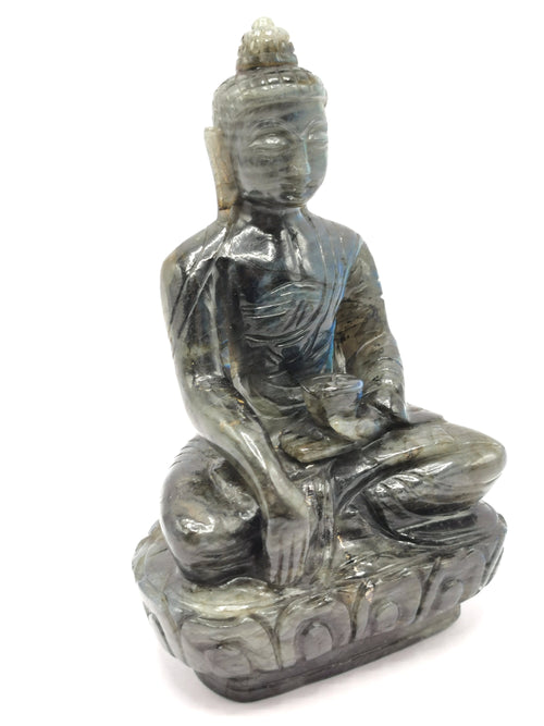 Labradorite Buddha - handmade carving of serene and meditating Lord Buddha - crystal/reiki/healing - 7 inches and 1.06 kg (2.33 lb)