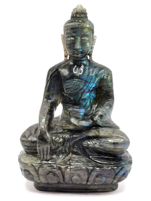 Labradorite Buddha - handmade carving of serene and meditating Lord Buddha - crystal/reiki/healing - 7 inches and 1.06 kg (2.33 lb)