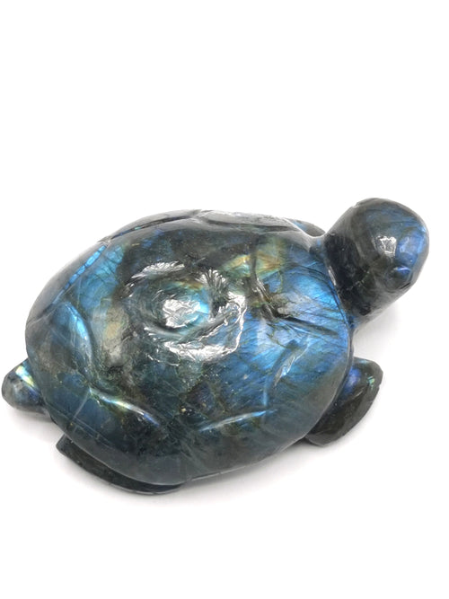 Hand carved tortoise carving in natural labradorite stone with blue flash - reiki/chakra/healing/crystal - 3 inch and 170 gm (0.37 lb) animal