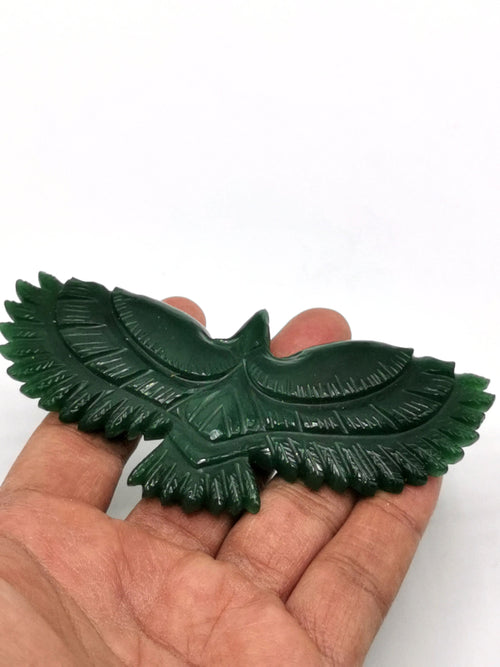 Exquisite flying eagle carving in natural green aventurine crystal stone - reiki/chakra/energy -  4 inches and 62 gms (0.13 lb) - animal miniature carving
