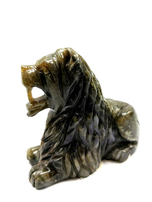 Labradorite Lion intricately handcarved - crystal/reiki/chakra/healing - 3.5 inches and 510 gms (1.12 lb) animal carving