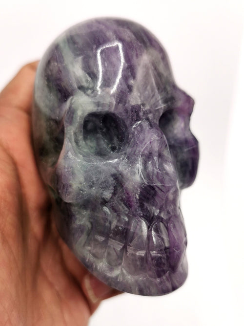 Hand carved skull in natural purple fluorite stone - reiki/chakra/healing - crystal crafts - weight 334 gm (0.74 lb) and 2 inches