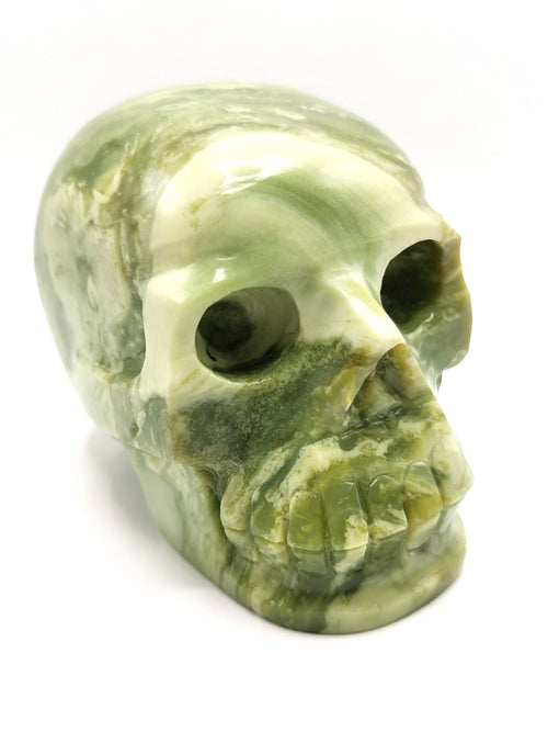 Hand carved skull in natural serpentine stone - reiki/chakra/healing - crystal crafts - weight 392 gm (0.86 lb) and 3 inches