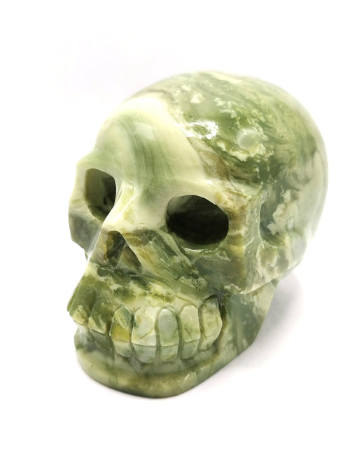 Hand carved skull in natural serpentine stone - reiki/chakra/healing - crystal crafts - weight 392 gm (0.86 lb) and 3 inches