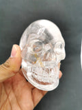 Skull in natural clear quartz stone - reiki/chakra/healing - crystal crafts - weight 374 gm (0.83 lb) and 3 inches