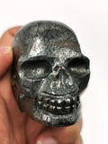 Hand carved skull in natural pyrite stone - reiki/chakra/healing - crystal crafts - weight 180 gm (0.40 lb) and 2 inches