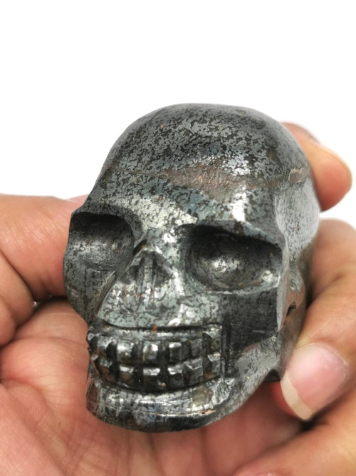 Hand carved skull in natural pyrite stone - reiki/chakra/healing - crystal crafts - weight 180 gm (0.40 lb) and 2 inches
