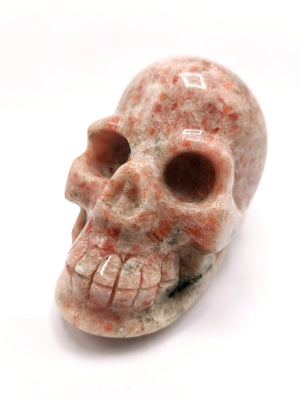 Hand carved skull in natural sunstone stone - reiki/chakra/healing - crystal crafts - weight 470 gm (1.03 lb) and 3 inches