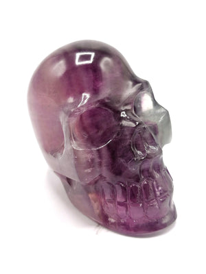 Hand carved skull in natural fluorite stone - reiki/chakra/healing - crystal crafts - weight 334 gm (0.74 lb) and 3 inches