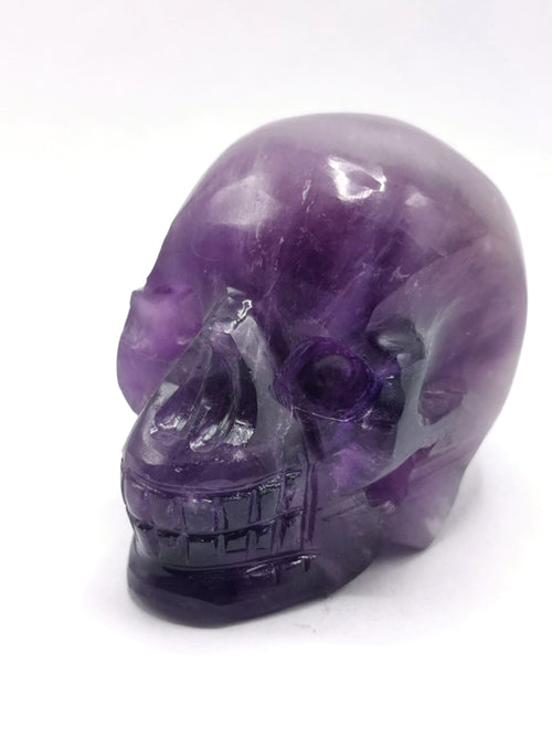 Hand carved skull in natural amethyst stone - reiki/chakra/healing - crystal crafts - weight 165 gm (0.36 lb) and 2 inches