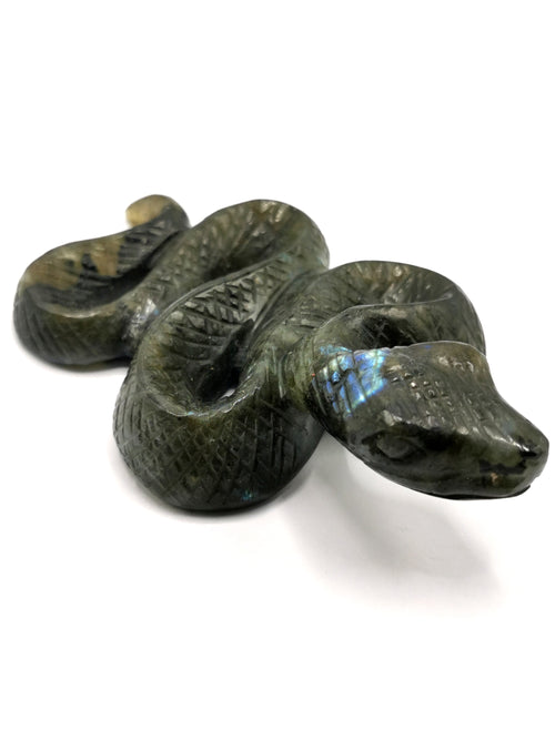 Slithering snake carving in Labradorite stone - crystal healing / chakra / reiki / energy - 5 inches and 160 gms (0.35 lb) animal carving