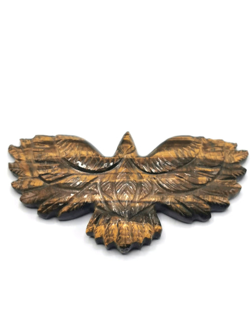 Exquisite golden flying eagle carving in tiger eye crystal stone - 2.5 inches and 36 gms (0.09 lb) - animal miniature carving