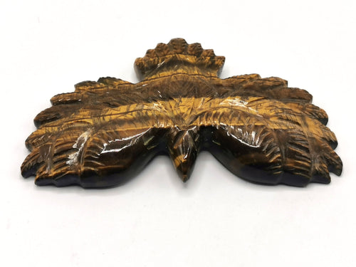 Exquisite golden flying eagle carving in tiger eye crystal stone - 2.5 inches and 36 gms (0.09 lb) - animal miniature carving