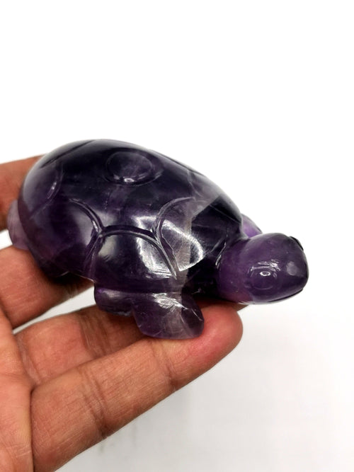 Tortoise carving in natural amethyst stone - reiki/chakra/healing/crystal - 3 inch and 130 gm (0.29 lb) animal