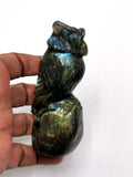 Owl carving in natural labradorite/black rainbow stone - reiki/chakra/healing/crystal - 3.5 inch and 188 gm (0.42 lb) animal carving