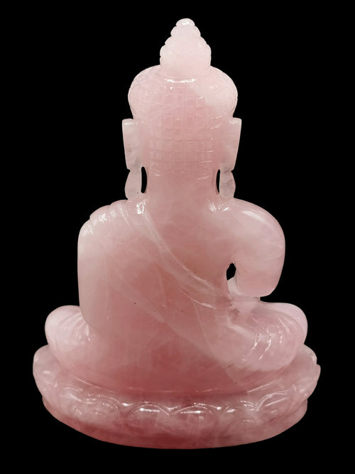 Rose Quartz Buddha - handmade carving of serene and meditating Lord Buddha - crystal/reiki/healing - 8.5 inches and 2.6 kg (5.7 lb)