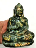Labradorite Buddha - handmade carving of serene and meditating Lord Buddha - crystal/reiki/healing - 6 inches and 970 gms (2.13 lb)