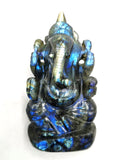 Labradorite Handmade Carving of Ganesh with blue flash - Lord Ganesha Idol | Figurine in Crystals and Gemstones -5 inch and 570 gms (1.25lb)
