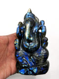 Labradorite Handmade Carving of Ganesh with blue flash - Lord Ganesha Idol | Figurine in Crystals and Gemstones -5 inch and 570 gms (1.25lb)