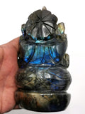 Labradorite Handmade Carving of Ganesh with blue flash - Lord Ganesha Idol | Figurine in Crystals and Gemstones -5 inch and 570 gms (1.25lb)