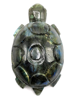 Hand carved tortoise carving in natural labradorite stone - reiki/chakra/healing/crystal - 5 inch and 440 gm (0.97 lb) animal carving