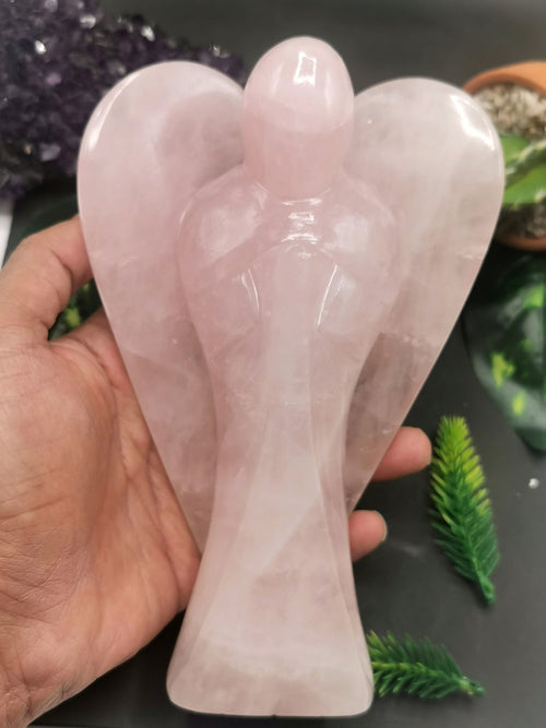 Rose Quartz Angel figurine - Crystal Healing / Reiki / Chakra - 7 inches and 945 gms (2.08 lb)