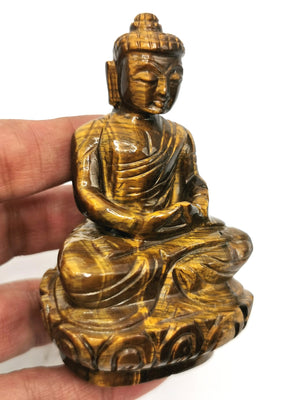 Tiger Eye Buddha - handmade carving of serene and meditating Lord Buddha - crystal/reiki/healing - 3 inches and 148 gms (0.33 lb)