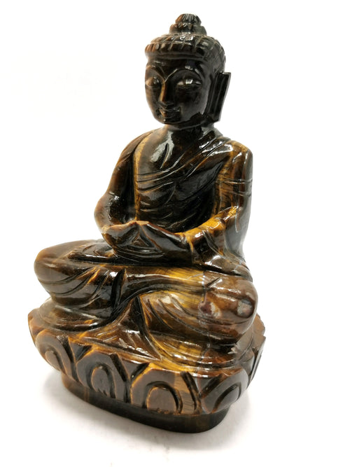 Tiger Eye Buddha - handmade carving of serene and meditating Lord Buddha - crystal/reiki/healing - 3 inches and 148 gms (0.33 lb)