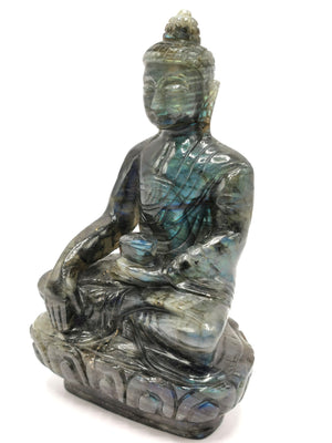 Labradorite Buddha - handmade carving of serene and meditating Lord Buddha - crystal/reiki/healing - 7 inches and 1.06 kg (2.33 lb)