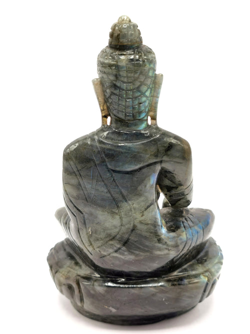 Labradorite Buddha - handmade carving of serene and meditating Lord Buddha - crystal/reiki/healing - 7 inches and 1.06 kg (2.33 lb)
