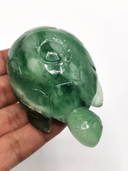 Tortoise carving in natural green fluorite stone - reiki/chakra/healing/crystal - 3 inches and 185 gm (0.41 lb) animal carving