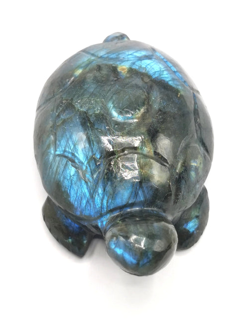 Hand carved tortoise carving in natural labradorite stone with blue flash - reiki/chakra/healing/crystal - 3 inch and 170 gm (0.37 lb) animal