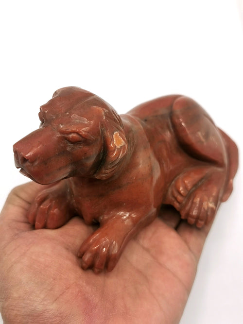 Dog carving in natural red aventurine stone - reiki/chakra/healing/crystal - 5 inch and 580 gm (1.28 lb) - animal