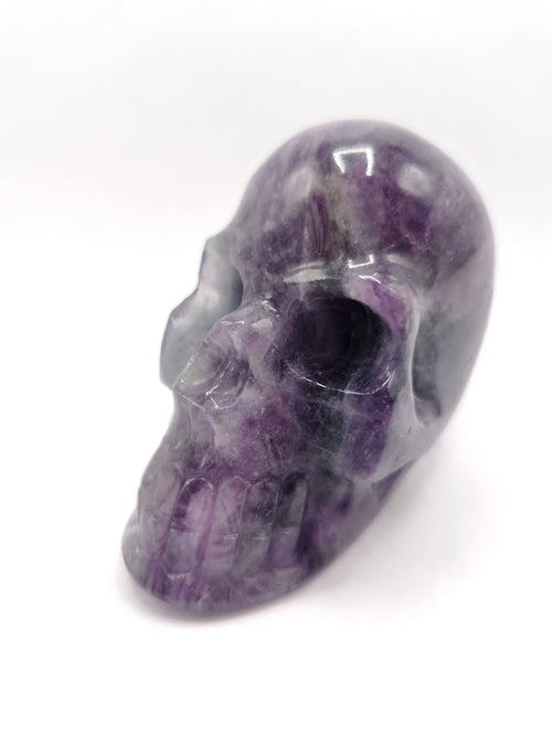 Hand carved skull in natural purple fluorite stone - reiki/chakra/healing - crystal crafts - weight 334 gm (0.74 lb) and 2 inches