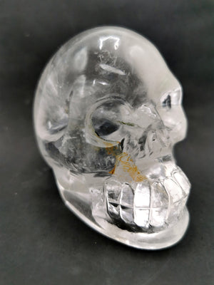 Hand carved skull in natural clear quartz stone - reiki/chakra/healing - crystal crafts - weight 374 gm (0.83 lb) and 3 inches