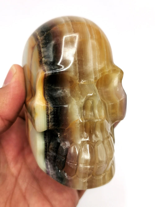 Skull in natural multi fluorite stone - reiki/chakra/healing - crystal crafts - weight 468 gm (1.03 lb) and 3 inches