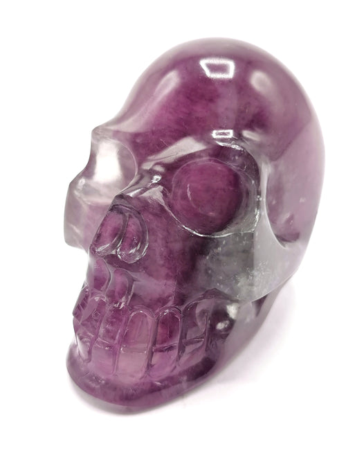 Hand carved skull in natural fluorite stone - reiki/chakra/healing - crystal crafts - weight 334 gm (0.74 lb) and 3 inches
