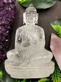 Clear Quartz/Clear Crystal Buddha - handmade carving of serene and meditating Lord Buddha - crystal/reiki/healing - 4 inches and 370 gms
