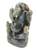 Labradorite Handmade Carving of Ganesh with blue flash - Lord Ganesha Idol | Figurine in Crystals and Gemstones - 4 inches and 486 gms