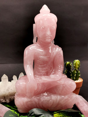 Rose Quartz Buddha - handmade carving of serene and meditating Lord Buddha - crystal/reiki/healing - 11 inches and 3.7 kg (8.1 lb)