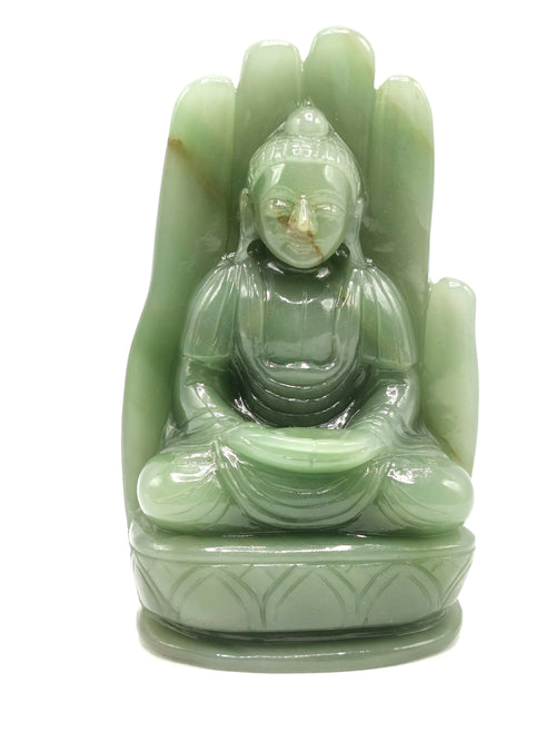 Green Aventurine Buddha on hand - handmade carving of serene and meditating Lord Buddha - crystal/reiki/healing - 6.5 in and 1.1 kg (2.4 lb)