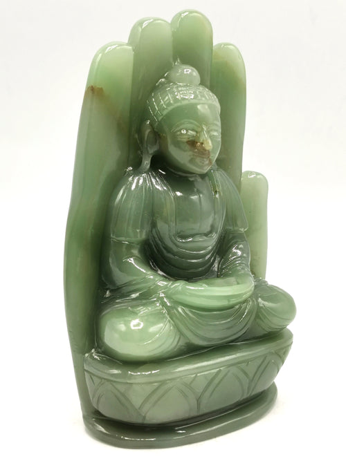 Green Aventurine Buddha on hand - handmade carving of serene and meditating Lord Buddha - crystal/reiki/healing - 6.5 in and 1.1 kg (2.4 lb)