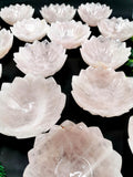 Beautiful rose quartz hand carved lotus bowls - 5 inches diameter and 450 gms (1 lb) - ONE BOWL ONLY