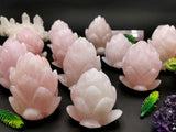 Beautiful rose quartz hand carved lotus flower carving - crystal/gemstone carvings - 3 inch and 480 gms (1.06 lb) - ONE PIECE ONLY
