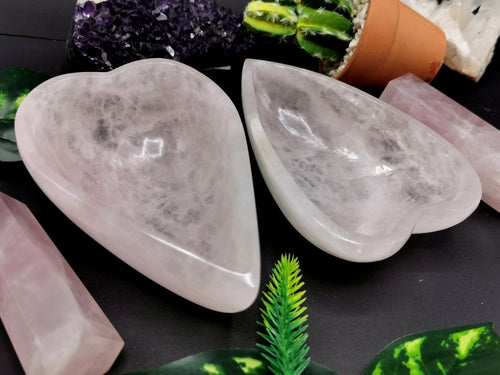 Beautiful Rose Quartz hand carved heart-shaped designer bowls -  5 inches and 300 gms (0.66 lb) - ONE BOWL ONLY