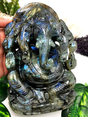 Labradorite Handmade Carving of Panchmukhi Ganesh - Lord Ganesha Idol | Sculpture | Murti - Reiki/Chakra/Healing - 7 inches and 2.4 kg
