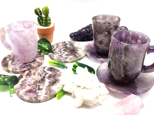 Set of 3 Amethyst coaster set - 4.5 inches diameter and 265 gms (0.58 lb) - SET OF 3 COASTERS