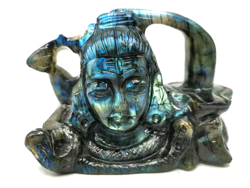 Shiva Handmade in Labradorite Carving - Lord Shivshankar in crystals and gemstones | Reiki/Chakra/Healing/Energy - 4.5 inches and 0.7 kg